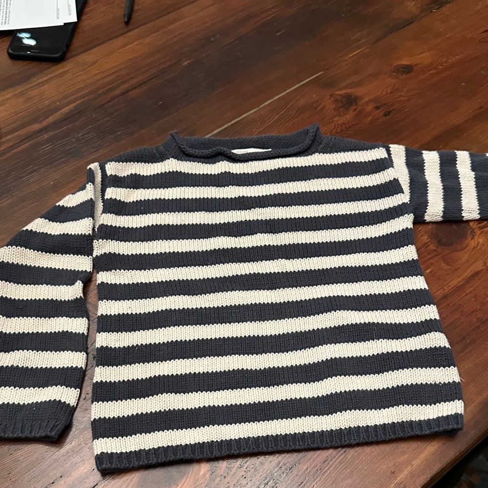 J. Crew Kids Striped Navy and Cream Sweater